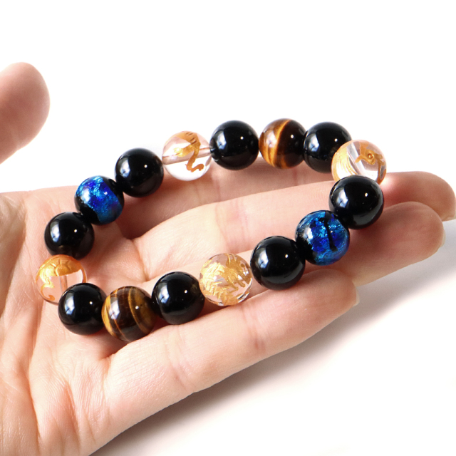 四神 光る ホタルガラス ブレスレット 12mm 水晶 天然石 パワーストーン メンズ アクセサリー
