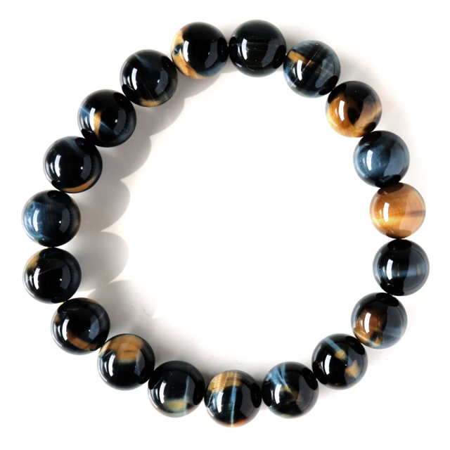 ゴールデンブルー タイガーアイ ブレスレット 10mm AAA キャッツアイ 虎目石 パワーストーン ツートンカラー 天然石 メンズ