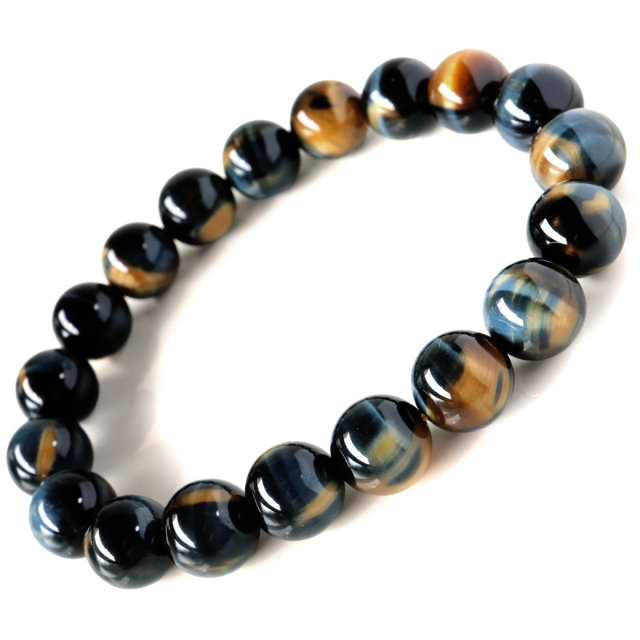 ゴールデンブルー タイガーアイ ブレスレット 10mm AAA キャッツアイ 虎目石 パワーストーン ツートンカラー 天然石 メンズ