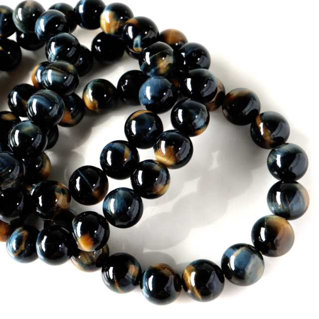 ゴールデンブルー タイガーアイ ブレスレット 10mm AAA キャッツアイ 虎目石 パワーストーン ツートンカラー 天然石 メンズ