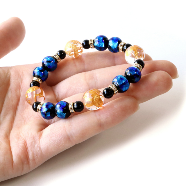 四神 ホタルガラス ブレスレット オニキス 水晶 天然石 パワーストーン メンズ アクセサリー