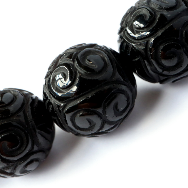 モリオン ブレスレット 12mm 回文殊 チベット産 幸運を呼び込む 黒水晶