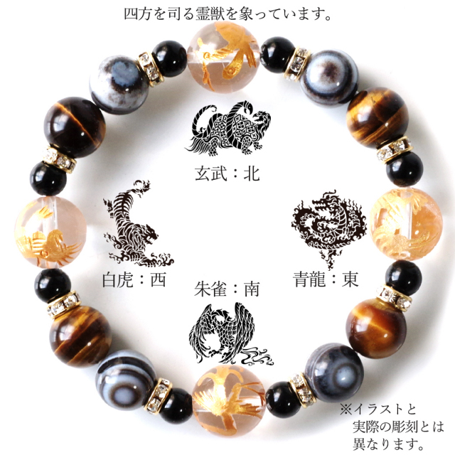 四神 水晶 ブレスレット AAA タイガーアイ 天眼石 天然石 パワーストーン メンズ アクセサリー