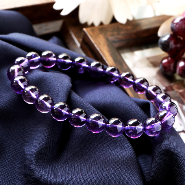 天然石 ブレスレット パワーストーン アメジスト 2月 誕生石 8mm ウルグアイ産 ディープパープル 紫水晶 送料無料