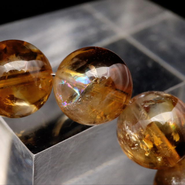 シトリン アイリスクォーツ ブレスレット 13mm 黄水晶 虹入り 天然石 パワーストーン 11月 誕生石