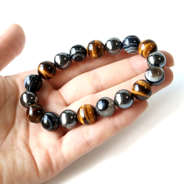 天眼石 タイガーアイ ヘマタイト ブレスレット 12mm パワーストーン 天然石 数珠 メンズ アクセサリー