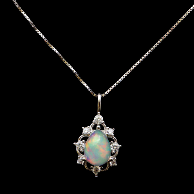 オパール ペンダント しずく ドロップ エチオピア産 ネックレス SILVER925 プレシャスオパール 遊色効果 天然石 10月 誕生石