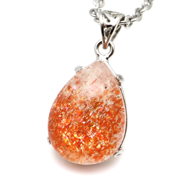 サンストーン ネックレス しずく ドロップ 天然石 ペンダント AAA