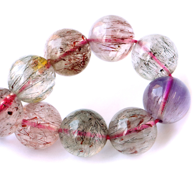 スーパーセブン ブレスレット 10.5mm ブラジル産 マルチカラー 1点物 天然石 紫水晶