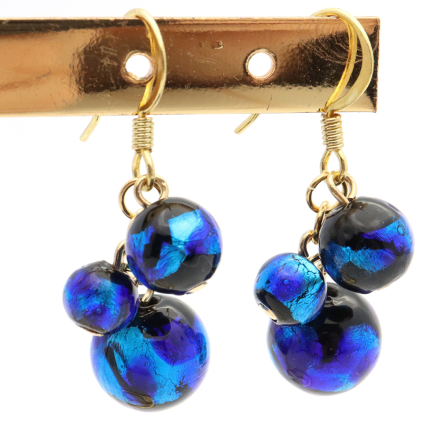 ホタルガラス ピアス 両耳用 ぶどう房型 ブルー 青色 とんぼ玉 沖縄 お土産 アクセサリー