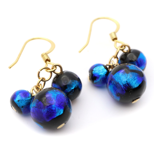 ホタルガラス ピアス 両耳用 ぶどう房型 ブルー 青色 とんぼ玉 沖縄 お土産 アクセサリー