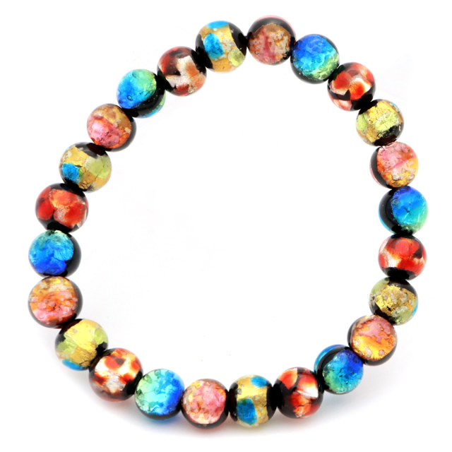 ホタルガラス ブレスレット 光る ミックスカラー ケラママリン オレンジ イエロー ブルー 8mm パワーストーン 沖縄 お土産 琉球 とんぼ玉