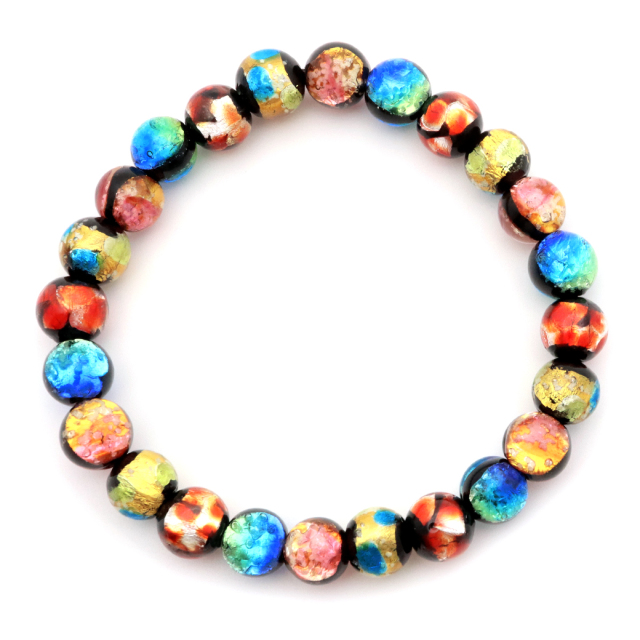 ホタルガラス ブレスレット 光る ミックスカラー ケラママリン オレンジ イエロー ブルー 8mm パワーストーン 沖縄 お土産 琉球 とんぼ玉