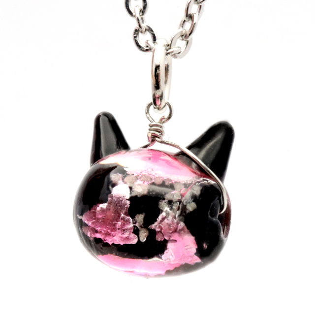 ホタルガラス ネックレス 猫 ピンク かわいい ペンダント