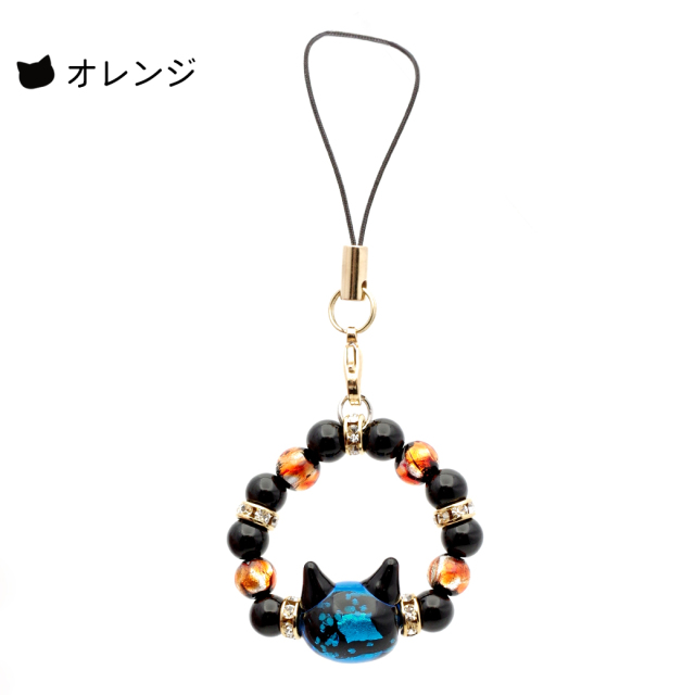 ホタルガラス ストラップ  猫ビーズ入り 光る トンボ玉 とんぼ玉 テラヘルツ お守り パワーストーン キーホルダー アニマル 癒し