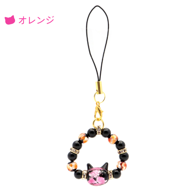 【2724】じゃれ猫　オルゴナイト　キーホルダー　御守り　天然石 ブラックピンク 2724】じゃれ猫 オルゴナイト キーホルダー 御守り 天然石