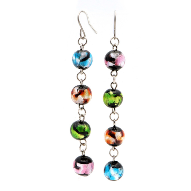 ホタルガラス ピアス レディース 4連 揺れる かわいい おしゃれ 4色 ピンク オレンジ グリーン ブルー チタン製 とんぼ玉 沖縄 お土産