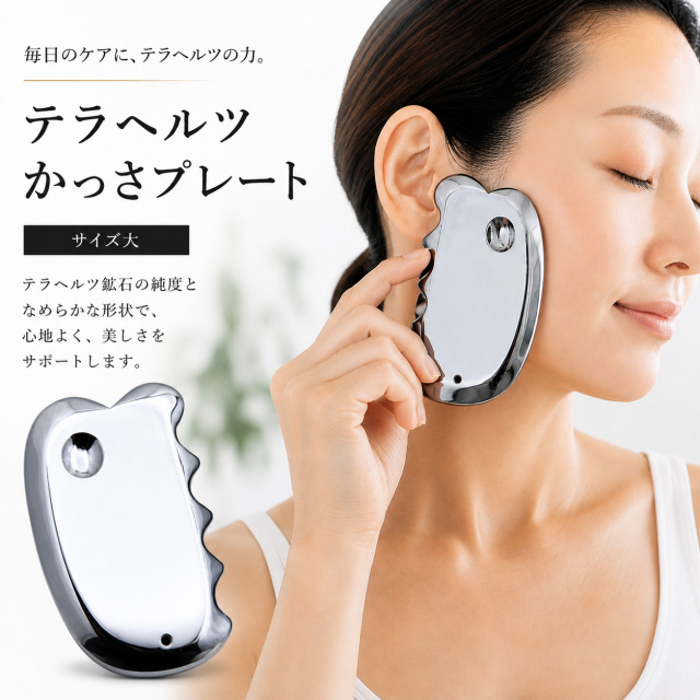 テラヘルツ鉱石 本物 かっさプレート サイズ大 フェイスマッサージ ツボ押し 効果 むくみとり グッズ たるみ