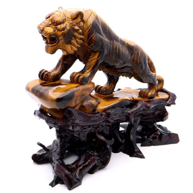 虎　石　置物　虎年 タイガーアイ 虎 置物 彫刻 台座付き 2.6kg 虎眼石 風水 干支 とら 寅