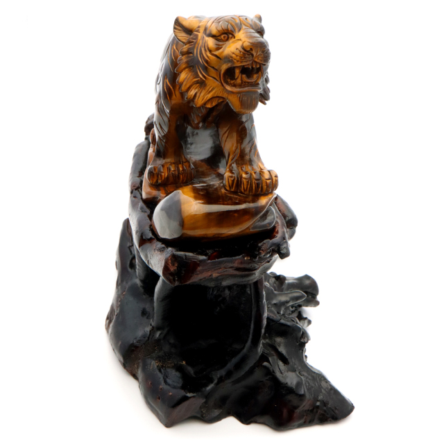 虎置物　タイガーアイ GOLD STONE タイガーアイ 虎 置物 彫刻 台座付き 2.2kg 虎眼石