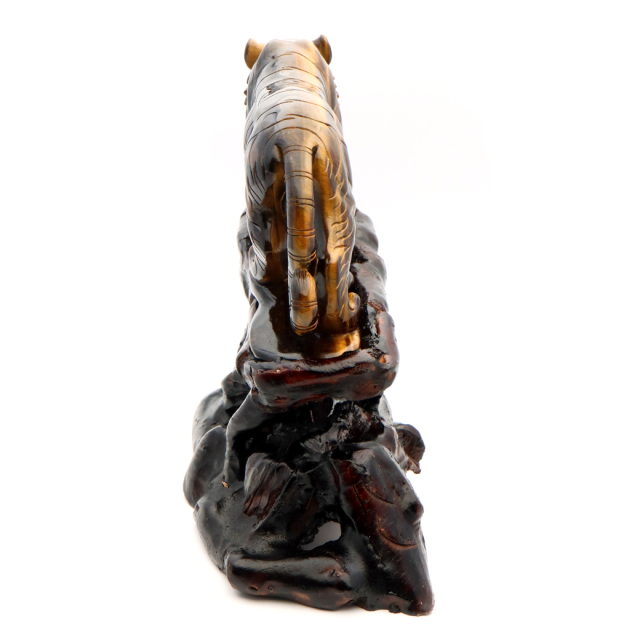虎眼石香炉　置物　中国工芸品　NO.582 ギャラ藤]金工師 中島美郷 造/鋳銅「岩に鶴置物」/共箱/849g/