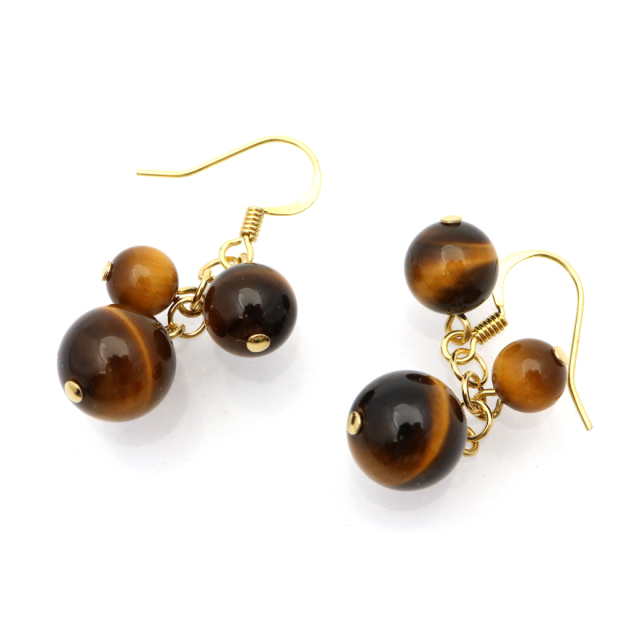 タイガーアイ ピアス レディース 両耳用 ぶどう房型 虎目石 かわいい