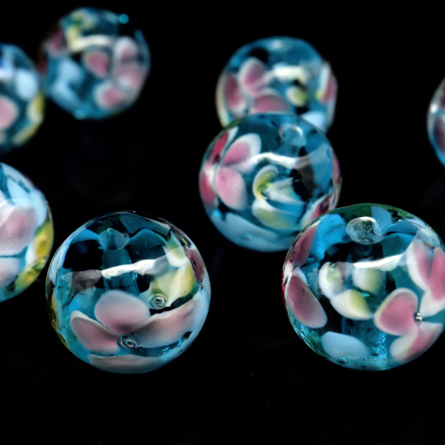 とんぼ玉 花柄 ビーズ 12mm 夏 お祭り 9種類から選べる 綺麗 和