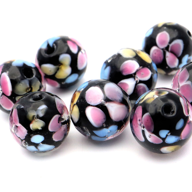 とんぼ玉 花柄 ビーズ 12mm 夏 お祭り 9種類から選べる 綺麗 和