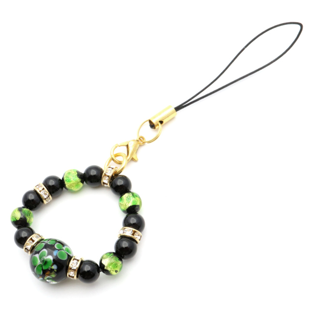 とんぼ玉 ストラップ ホタルガラス 天然石 オニキス タイガーアイ お守り パワーストーン キーホルダー
