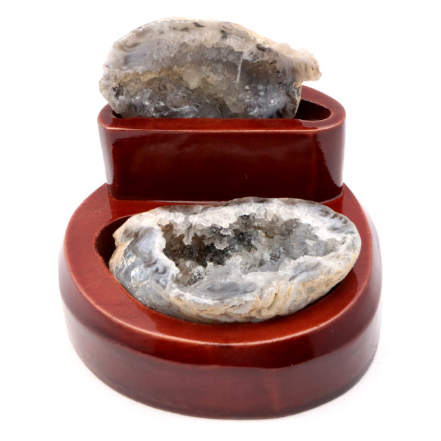 ゼニガメ模様ブルーアゲート】メノウ 瑪瑙 木製台座付き 全面磨き