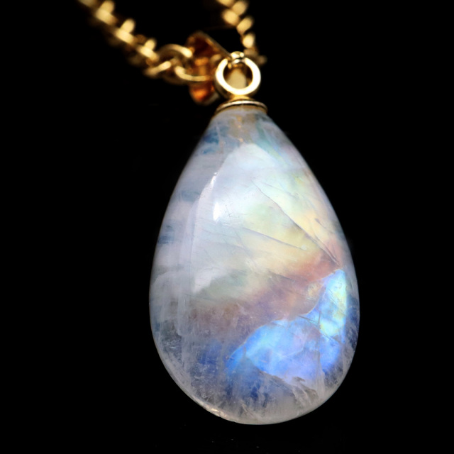 ムーンストーン ネックレス しずく ドロップ 6月 誕生石 天然石 レインボー ムーンストーン ペンダント 長石 moonstone