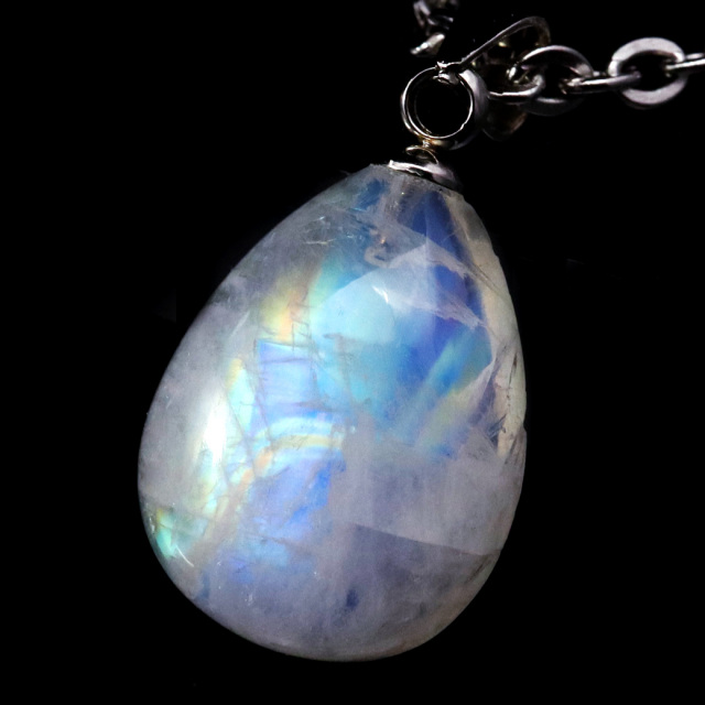 ムーンストーン ネックレス しずく ドロップ 6月 誕生石 天然石 レインボー ムーンストーン ペンダント 長石 moonstone
