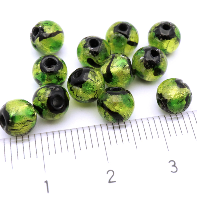 訳あり ホタルガラス グリーン 緑色 ビーズ 粒売り 1粒 6mm 蓄光 夜光 とんぼ玉 ほたる 蛍 トンボ玉 アクセサリー パーツ