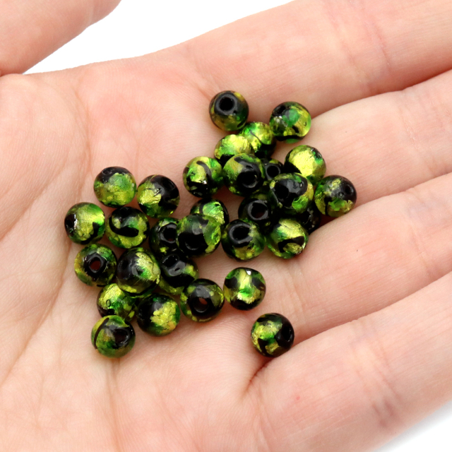 訳あり ホタルガラス グリーン 緑色 ビーズ 粒売り 1粒 6mm 蓄光 夜光 とんぼ玉 ほたる 蛍 トンボ玉 アクセサリー パーツ