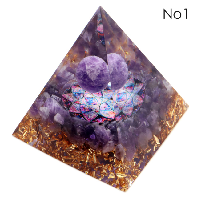 訳あり オルゴナイト ピラミッド Lサイズ アメジスト ラピスラズリ 丸玉入り チャクラ orgonite pyramid 置物 天然石 パワーストーン