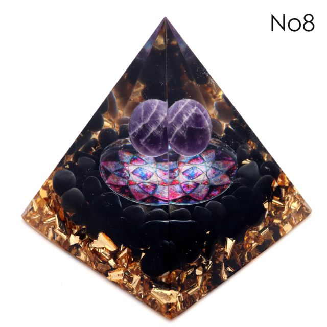 訳あり オルゴナイト ピラミッド Lサイズ アメジスト ラピスラズリ 丸玉入り チャクラ orgonite pyramid 置物 天然石 パワーストーン