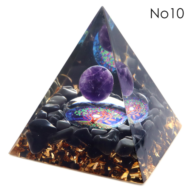 訳あり オルゴナイト ピラミッド Lサイズ アメジスト ラピスラズリ 丸玉入り チャクラ orgonite pyramid 置物 天然石 パワーストーン