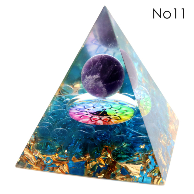 訳あり オルゴナイト ピラミッド Lサイズ アメジスト ラピスラズリ 丸玉入り チャクラ orgonite pyramid 置物 天然石 パワーストーン