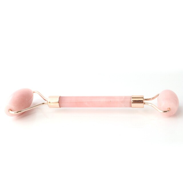訳あり フェイスローラー 天然石 ローズクォーツ ミニ ダブルヘッド フェイスマッサージ 紅水晶 Rose Quartz