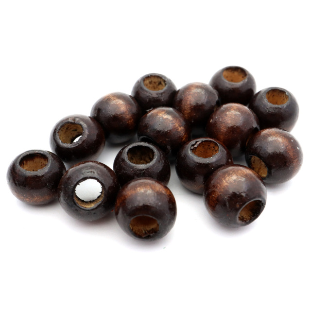 ウッドビーズ パーツ 12mm 太穴 50個入り 木製 焦げ茶 ブラウン 大穴 アクセサリー スペーサー 丸 太い穴 ラウンド ハンドメイド