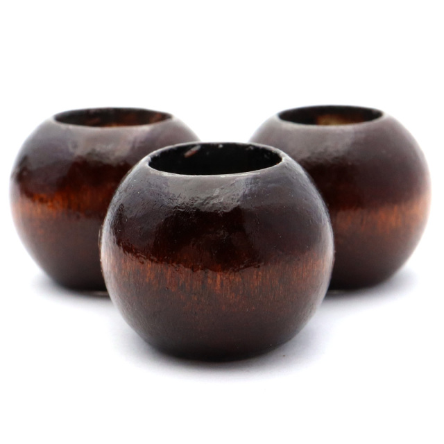 ウッドビーズ パーツ 20mm 太穴 50個入り 木製 焦げ茶 ブラウン 大穴 アクセサリー スペーサー 丸 太い穴 ラウンド ハンドメイド