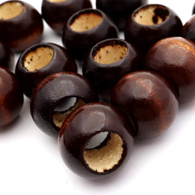 ウッドビーズ パーツ 20mm 太穴 50個入り 木製 焦げ茶 ブラウン 大穴 アクセサリー スペーサー 丸 太い穴 ラウンド ハンドメイド