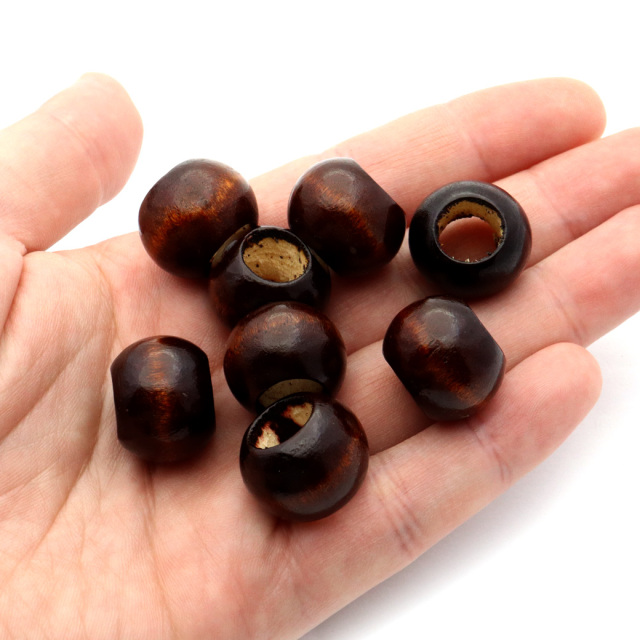ウッドビーズ パーツ 20mm 太穴 50個入り 木製 焦げ茶 ブラウン 大穴 アクセサリー スペーサー 丸 太い穴 ラウンド ハンドメイド