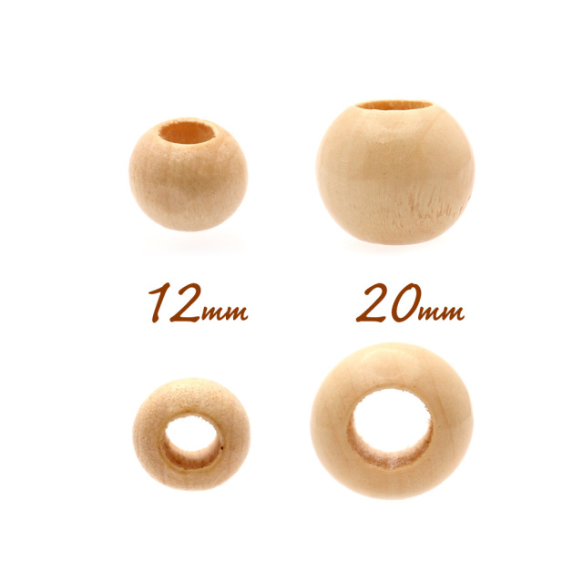 ウッドビーズ パーツ 12mm 太穴 50個入り 木製 ナチュラル カラー 大穴 アクセサリー スペーサー 丸 太い穴 ラウンド ハンドメイド