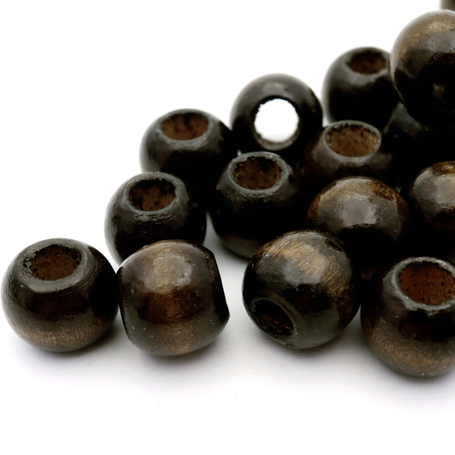 在庫限り ウッドビーズ パーツ 12mm 太穴 50個入り 木製 ブラウン 焦げ茶 大穴 アクセサリー スペーサー 丸 太い穴 ラウンド