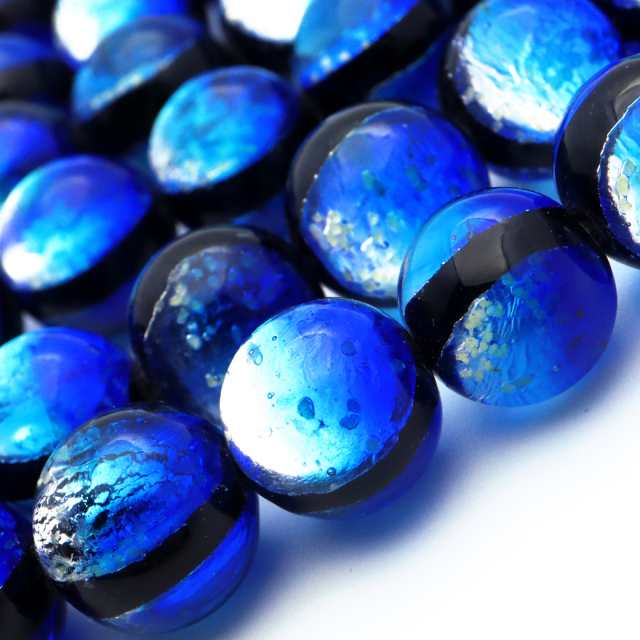 ヨナグニブルー ホタルガラス 10mm 光る 一連 ビーズ売り(40粒) 沖縄 お土産 与那国島