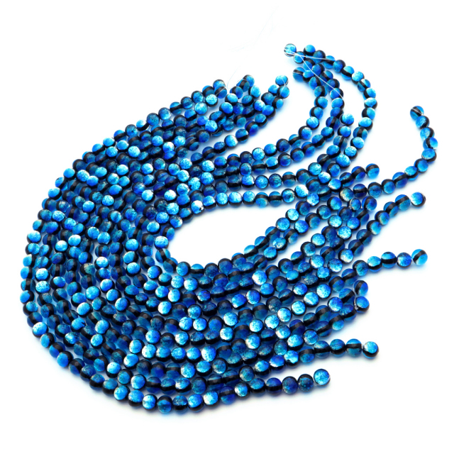 ヨナグニブルー ホタルガラス 8mm 光る 一連 ビーズ売り(50粒) 沖縄 お土産 与那国島