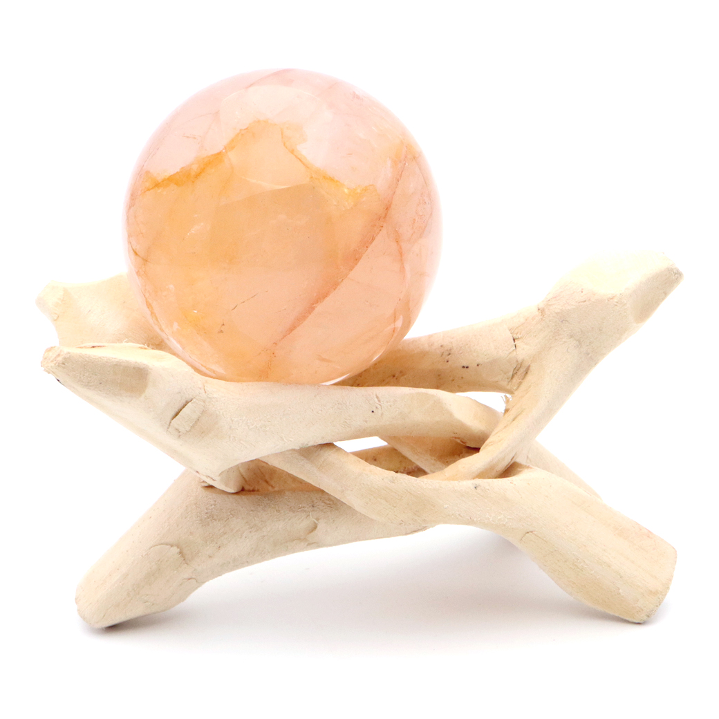 マニカラン水晶 丸玉 木製台座付き 直径 49mm パールバティー渓谷産 天然石 パワーストーン 1点もの