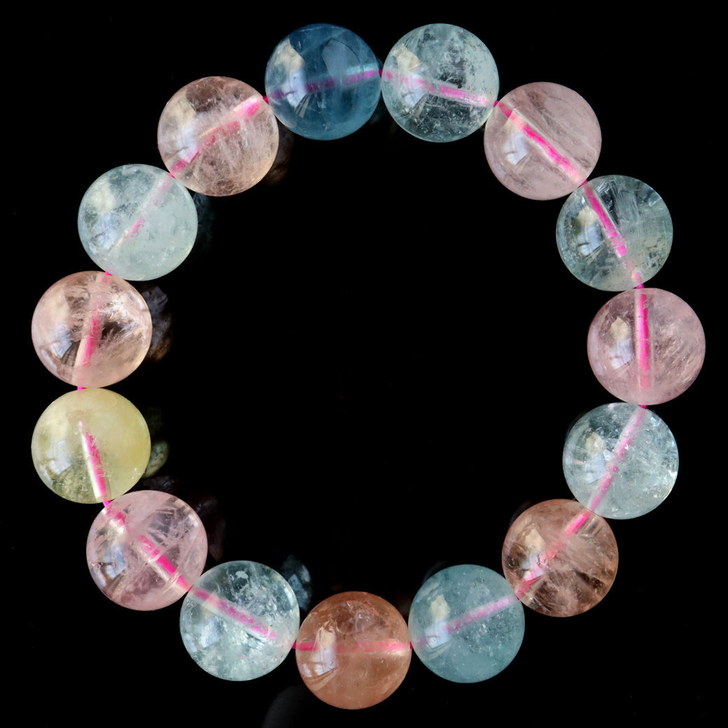 ミックスベリル ブレスレット 14mm AAA 天然石 1点物 高品質