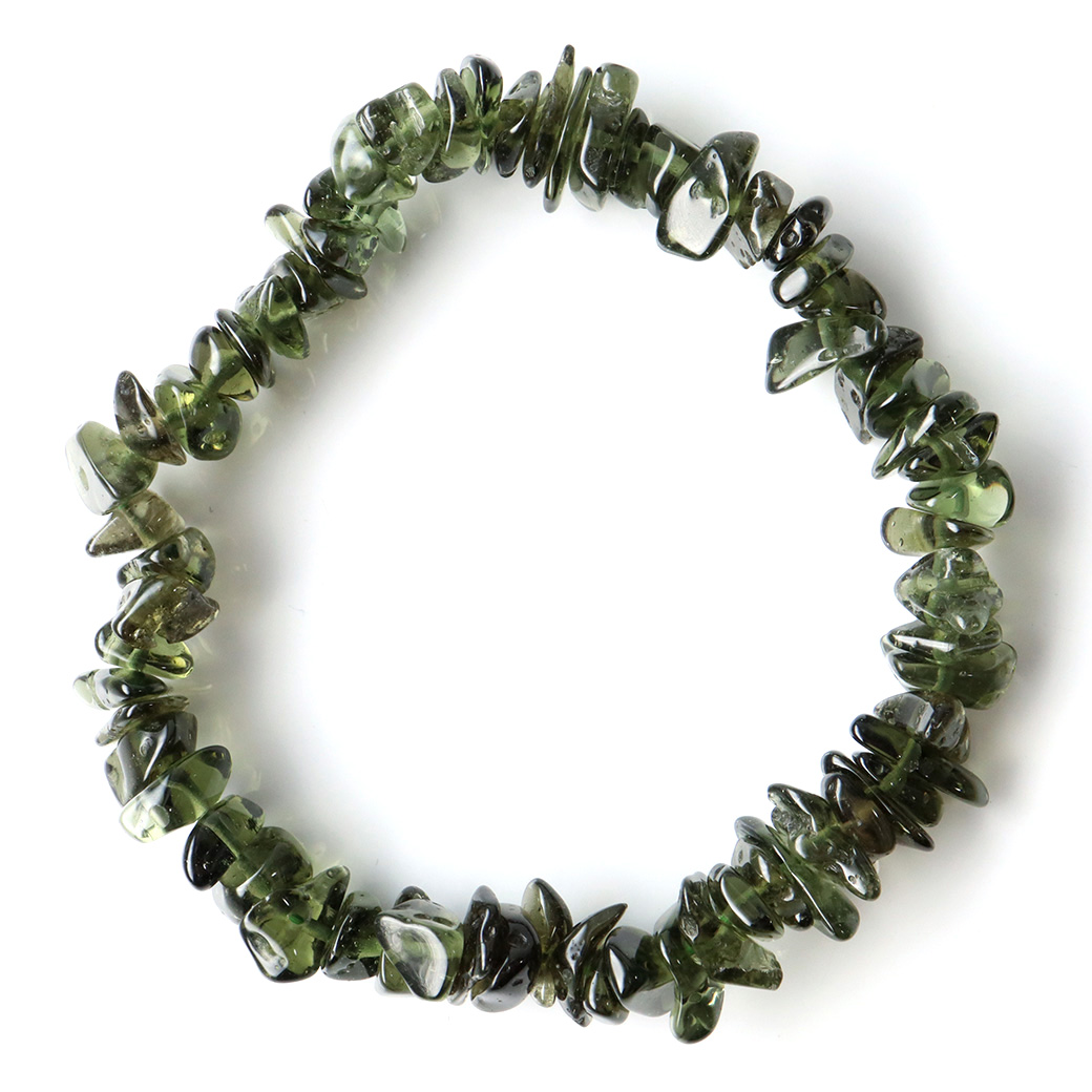 超高品質 モルダバイト さざれ ブレスレット バレル・カット 天然石 1点物